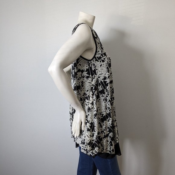 Papillon - Black w/ Cream Floral Sleeveless Tunic Top - Size S - Picture 4 of 9